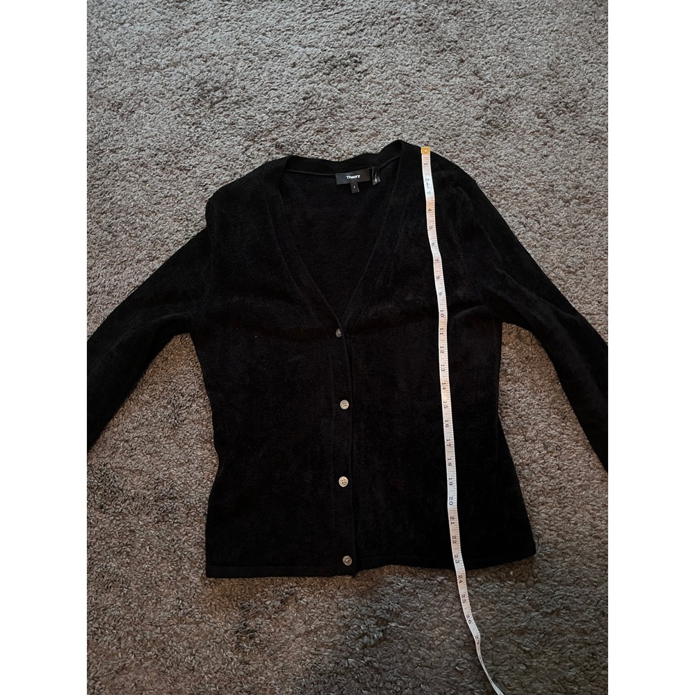 Theory Black Plush V-Neck Button Cardigan Sweater Size S Fall Quiet Luxury - Picture 7 of 7
